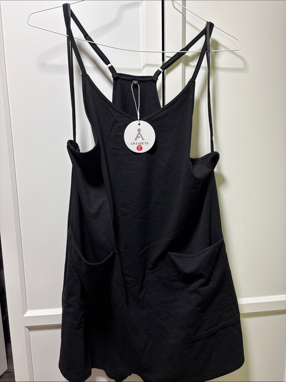 Anrabess Black Sleeveless Pocket romper